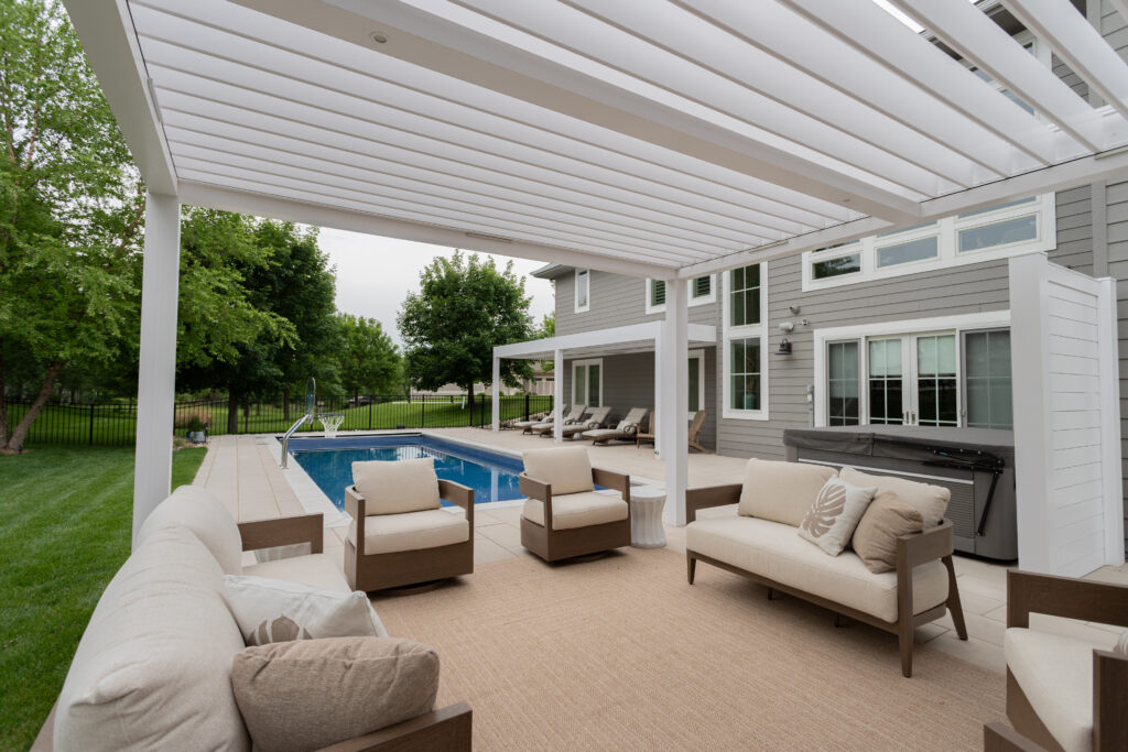 pergola color options: white frame, white louvers