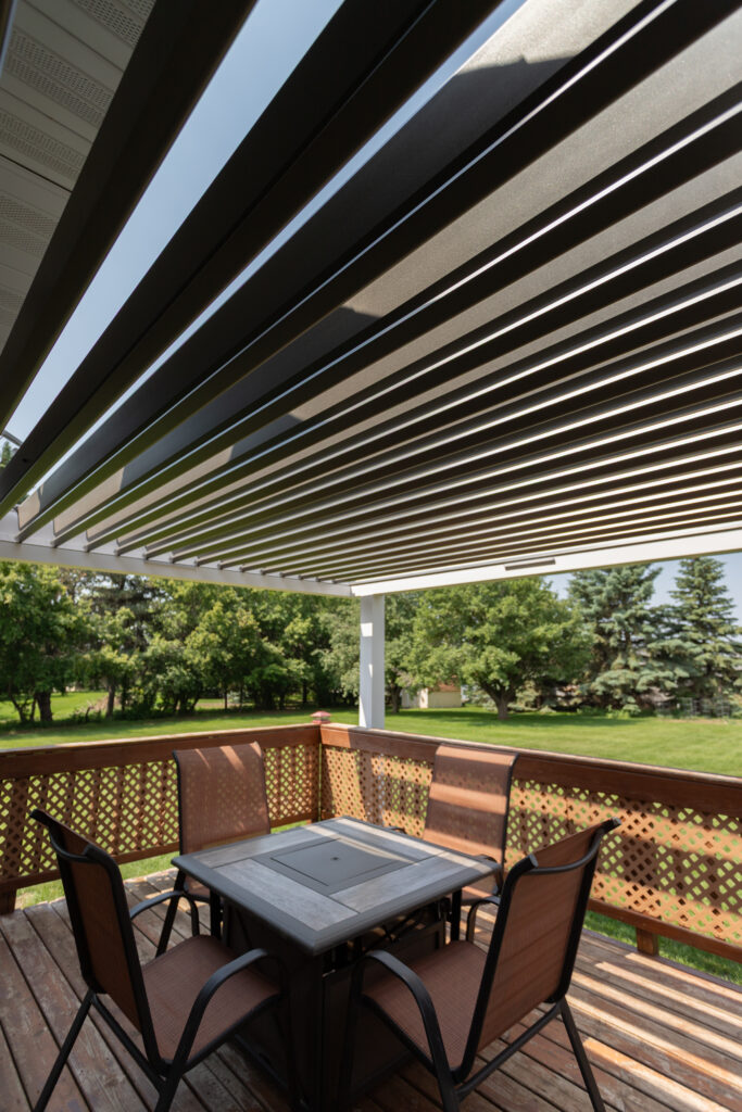white frame, dark gray louvers
