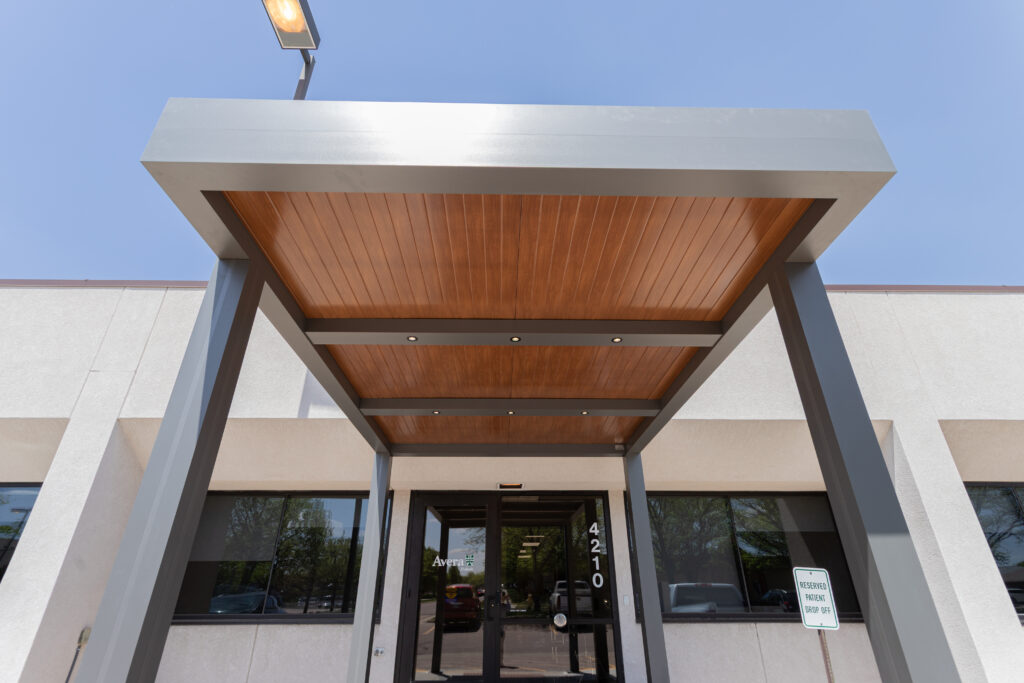 pergola color options: dark gray frame, wood grain panels