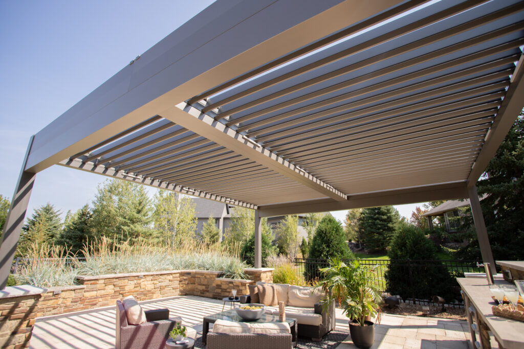 Custom louvered aluminum pergola