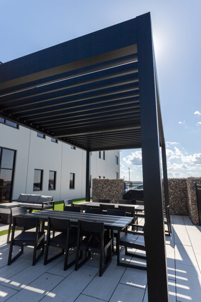 fixed louvered pergola