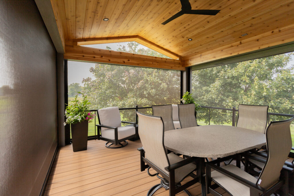 motorized patio screens attached to covered deck