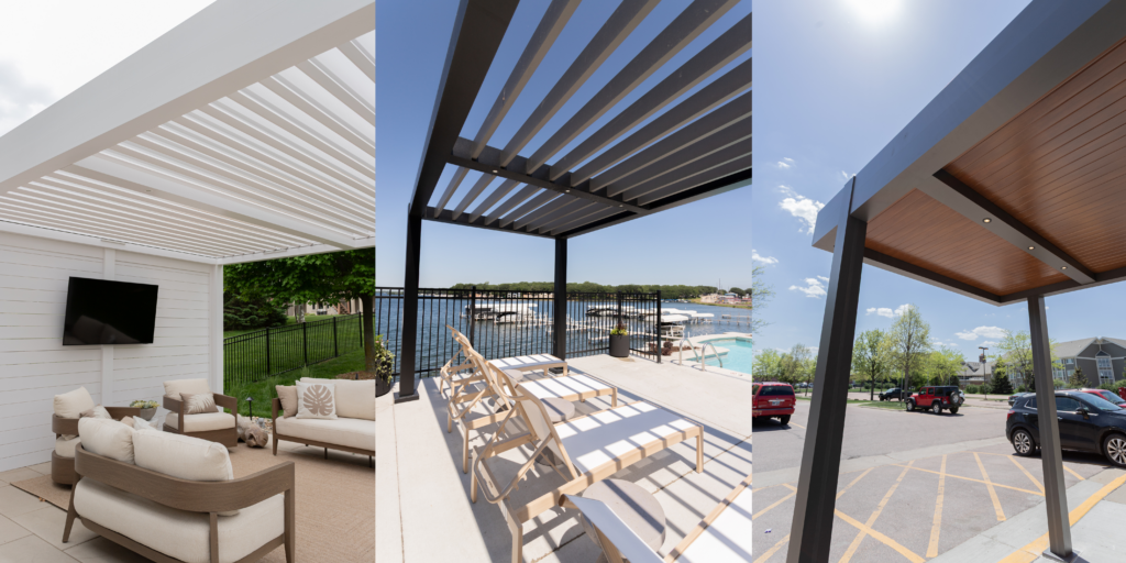 three pergola roof types: r-blade, r-breeze, r-shade