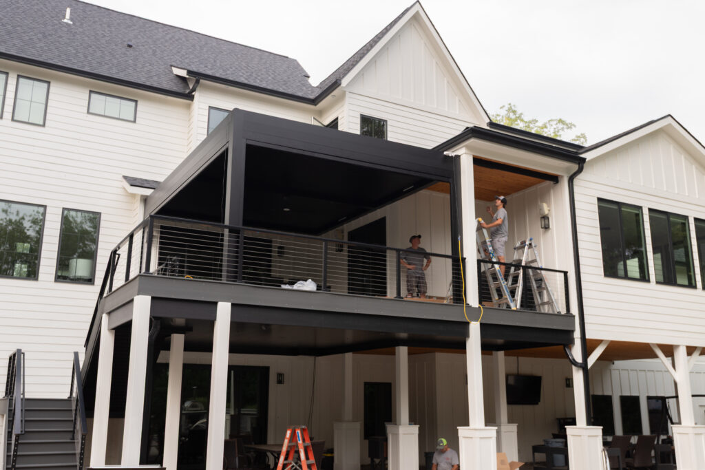 aluminum pergola in Rochester, Minnesota installed on a deck
