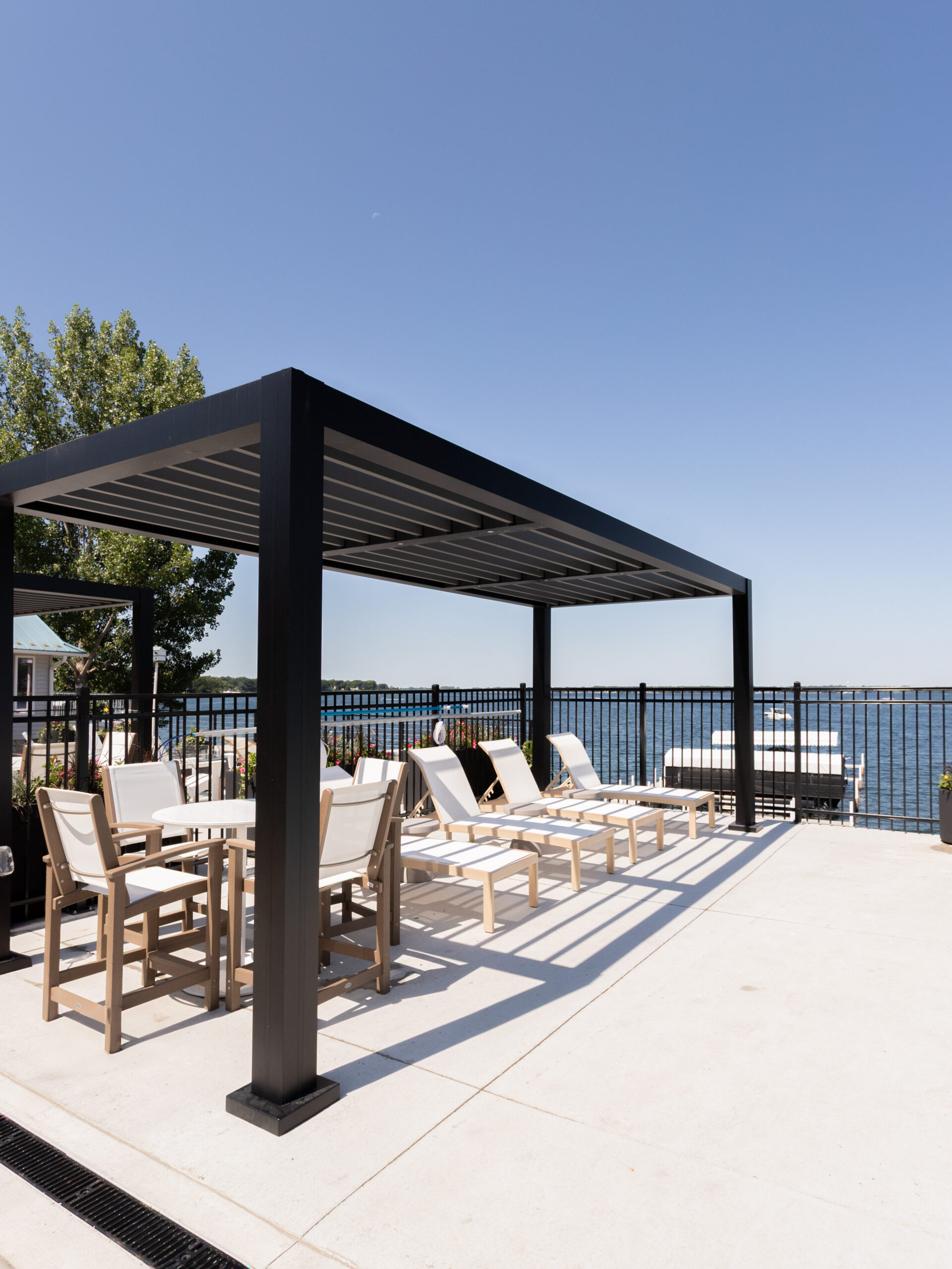 black aluminum pergola on commerical property