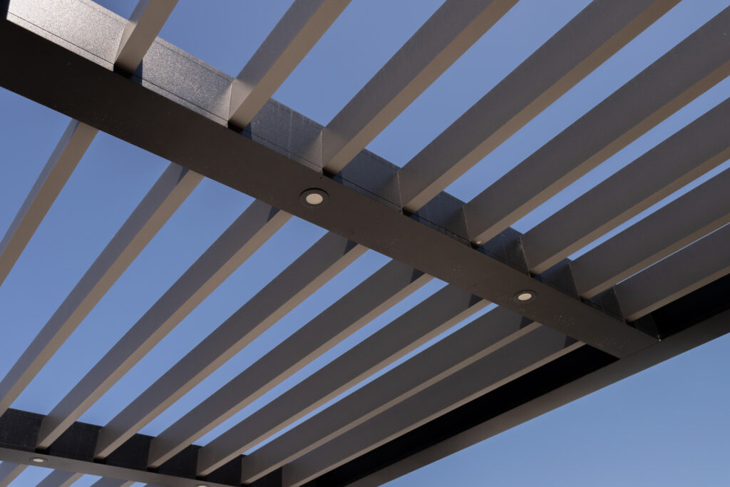 commercial shade structure with recessed lighting