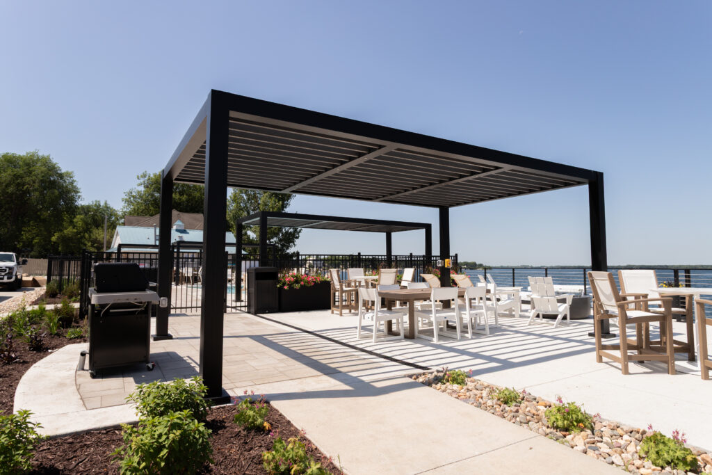 aluminum structure for shade near the lake in Okoboji, Iowa