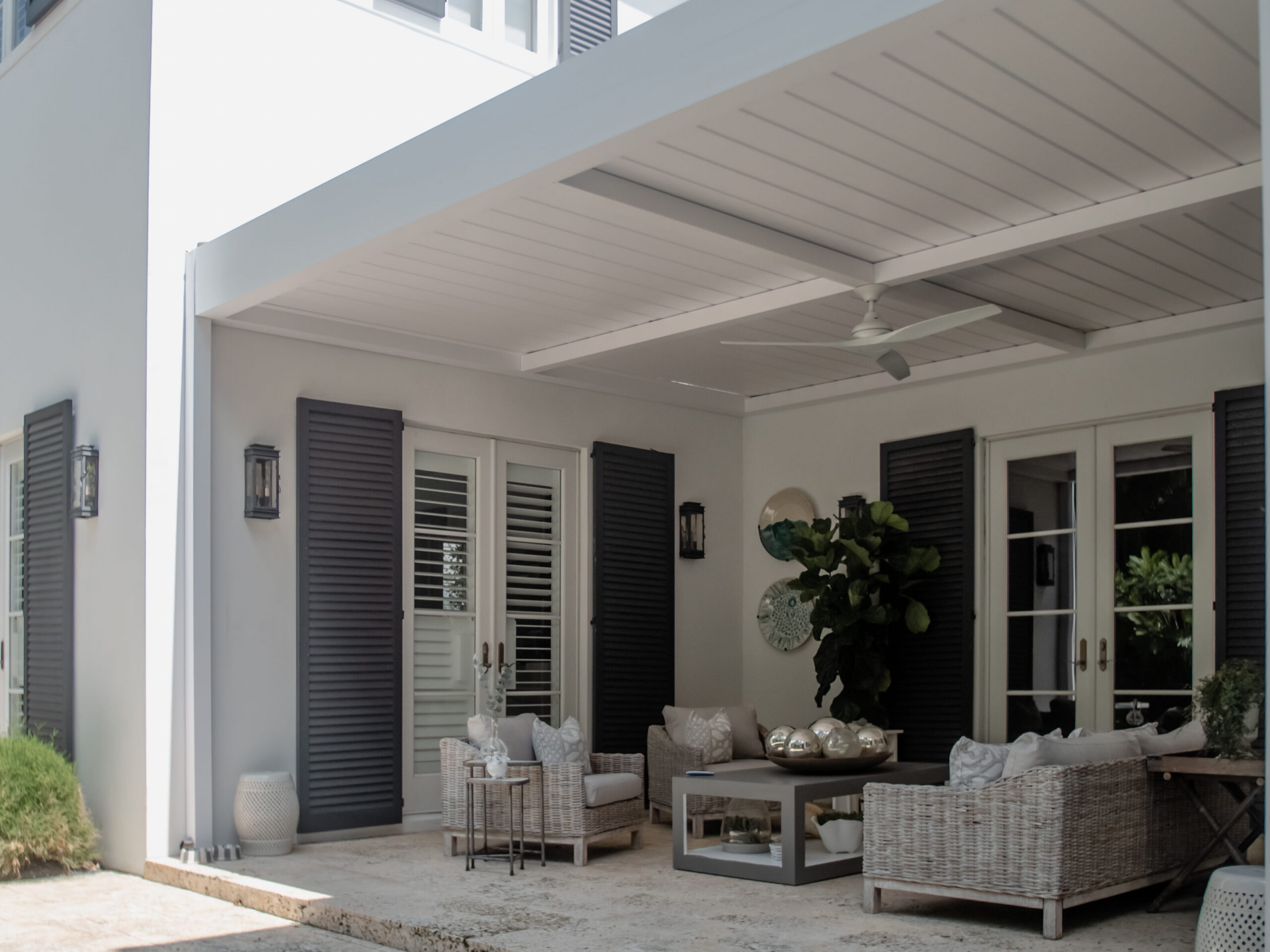 insterted pergola with motorized louvers