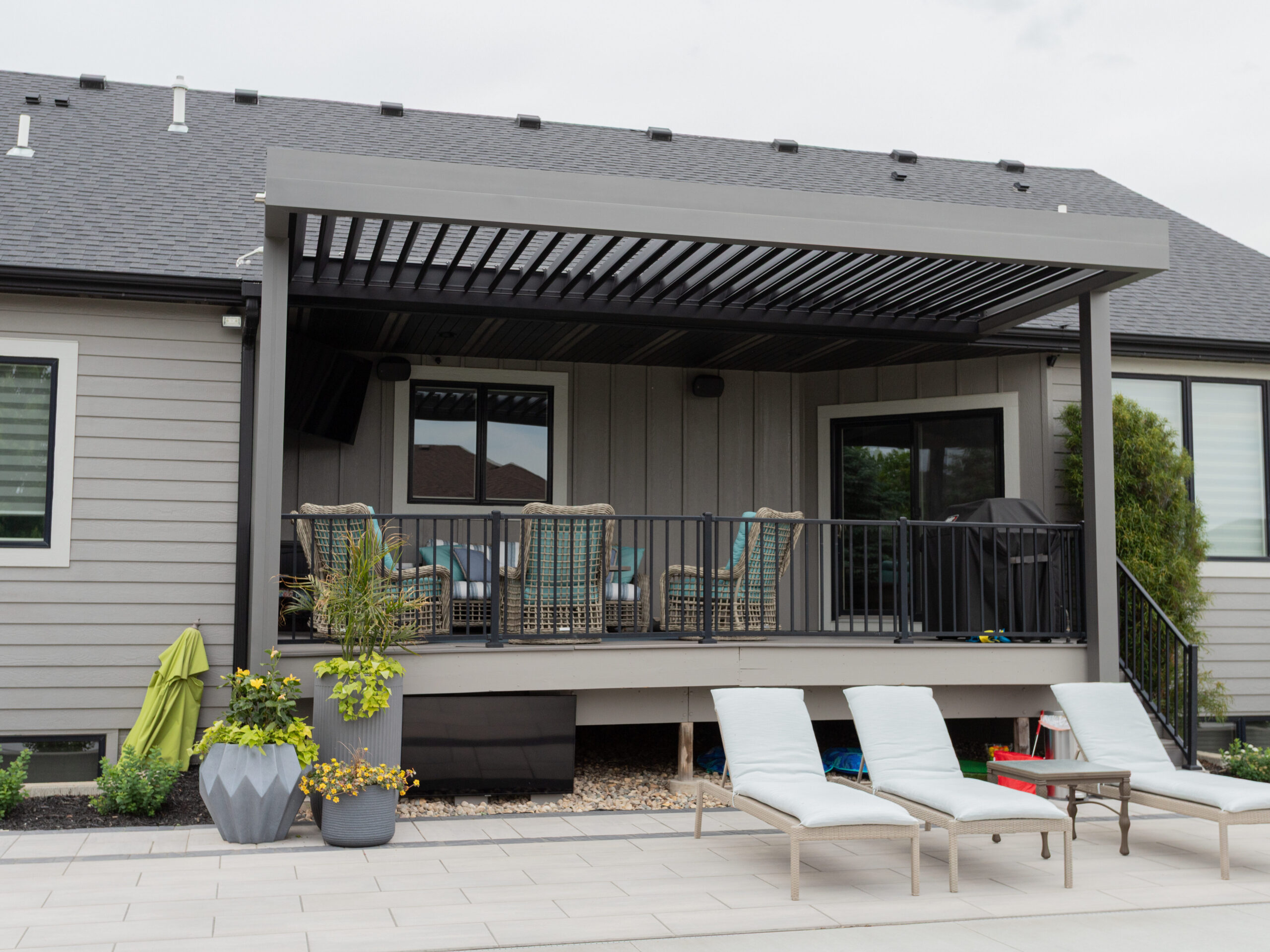 wall-mounted attached motorized pergola