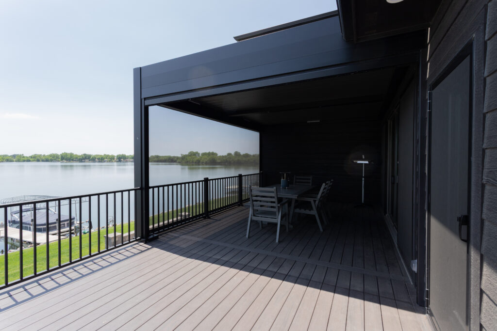 Wall Lake pergola with screens and a lake view
