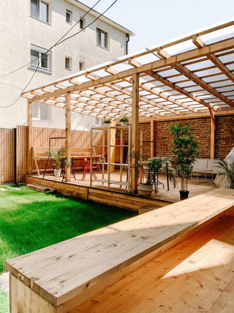 solid pergola roof with polycarbonate