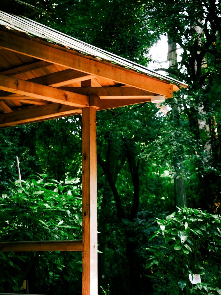 solid pergola roof with wood